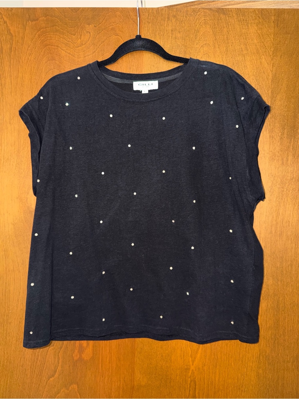 Gilli Black Short Sleeve Tee with Rhinestone Details